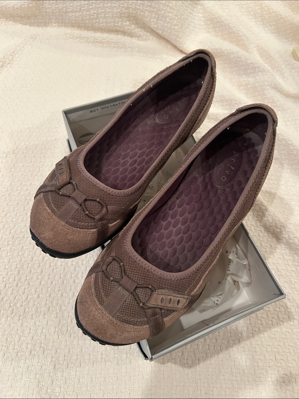 Women's Brown Mesh & Suede Slip-On Ballet Flats